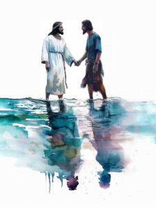 Divine Encounter: Jesus' Call to Peter on Water illustration